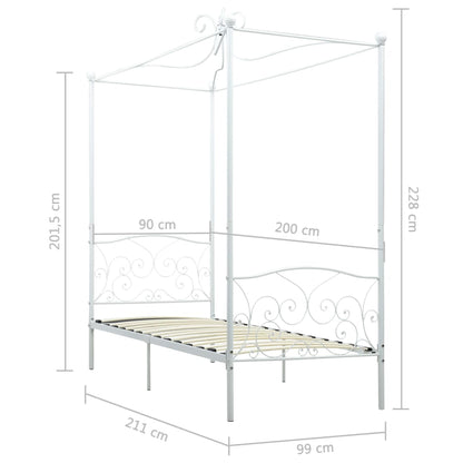 Cadre de lit à baldaquin sans matelas blanc métal 90x200 cm