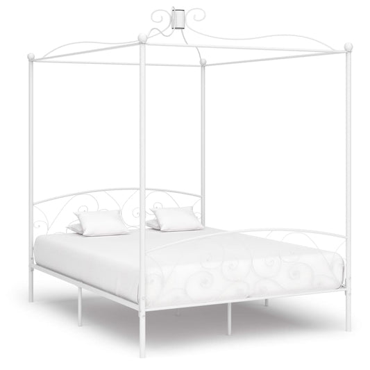 Cadre de lit à baldaquin sans matelas blanc métal 180x200 cm