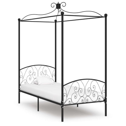 Cadre de lit à baldaquin sans matelas noir métal 100x200 cm