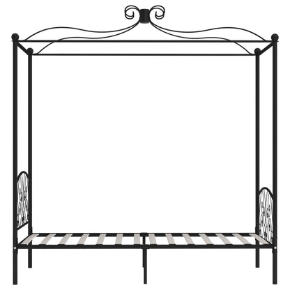 Cadre de lit à baldaquin sans matelas noir métal 100x200 cm