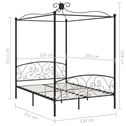 Cadre de lit à baldaquin sans matelas noir métal 120x200 cm
