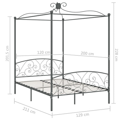 Cadre de lit à baldaquin sans matelas gris métal 120x200 cm