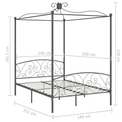 Cadre de lit à baldaquin sans matelas gris métal 140x200 cm