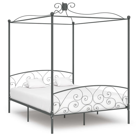 Cadre de lit à baldaquin sans matelas gris métal 180x200 cm