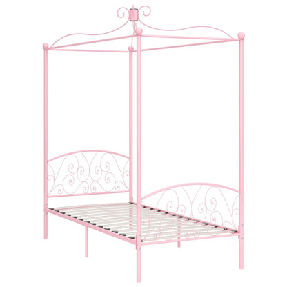 Cadre de lit à baldaquin sans matelas rose métal 100x200 cm