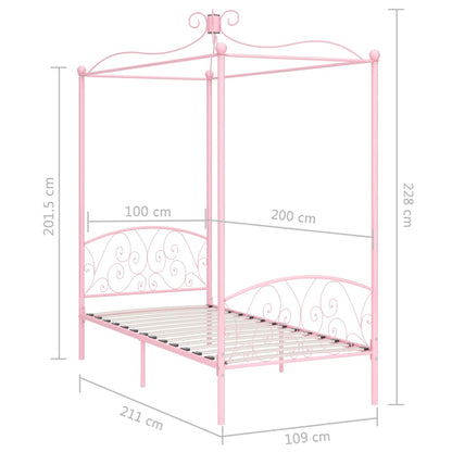Cadre de lit à baldaquin sans matelas rose métal 100x200 cm