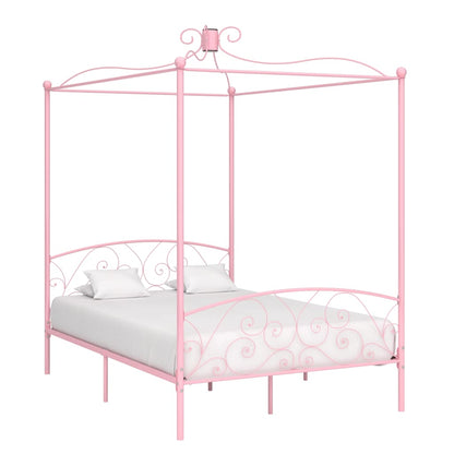 Cadre de lit à baldaquin sans matelas rose métal 120x200 cm