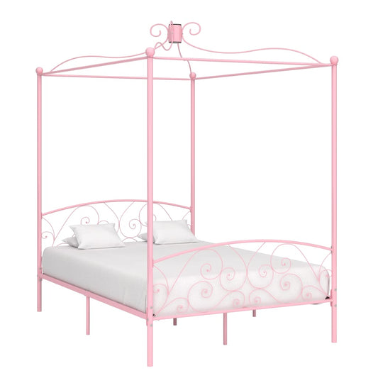 Cadre de lit à baldaquin sans matelas rose métal 120x200 cm