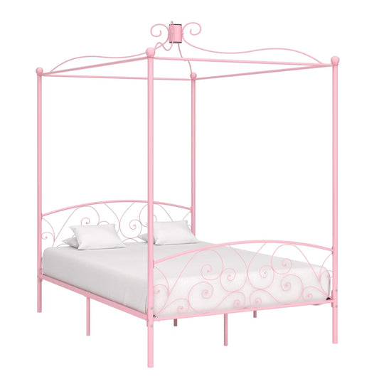 Cadre de lit à baldaquin sans matelas rose métal 140x200 cm