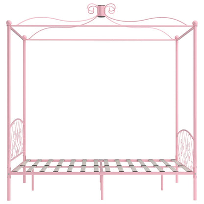 Cadre de lit à baldaquin sans matelas rose métal 140x200 cm