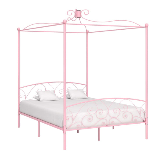 Cadre de lit à baldaquin sans matelas rose métal 160x200 cm