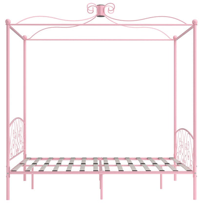 Cadre de lit à baldaquin sans matelas rose métal 160x200 cm