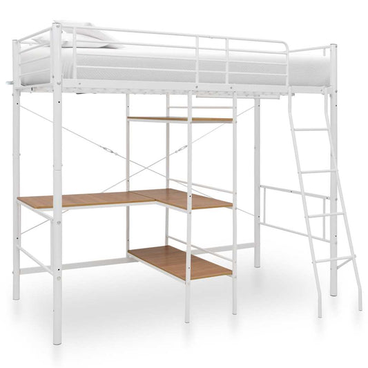 Lit superposé avec table sans matelas blanc métal 90x200 cm