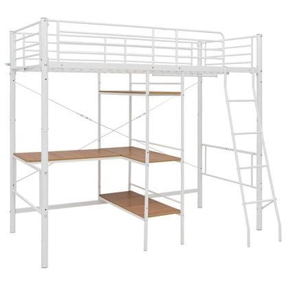 Lit superposé avec table sans matelas blanc métal 90x200 cm