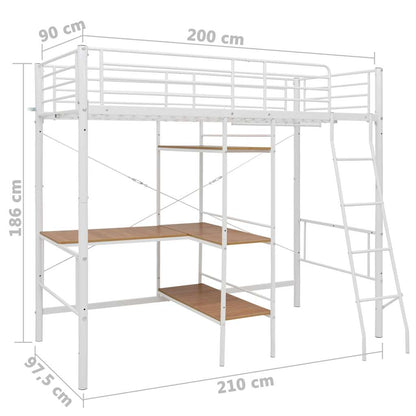 Lit superposé avec table sans matelas blanc métal 90x200 cm