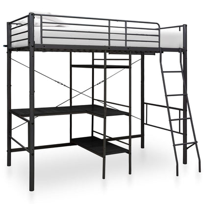 Lit superposé avec table sans matelas noir métal 90x200 cm