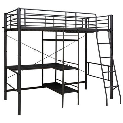 Lit superposé avec table sans matelas noir métal 90x200 cm