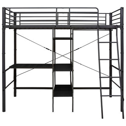 Lit superposé avec table sans matelas noir métal 90x200 cm