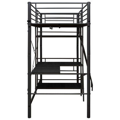 Lit superposé avec table sans matelas noir métal 90x200 cm