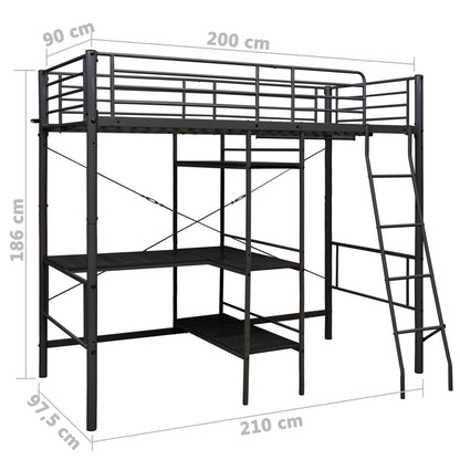 Lit superposé avec table sans matelas noir métal 90x200 cm