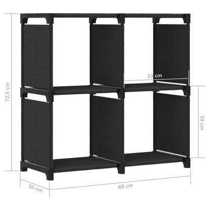 Étagère d'affichage 4 cubes Noir 69x30x72,5 cm Tissu