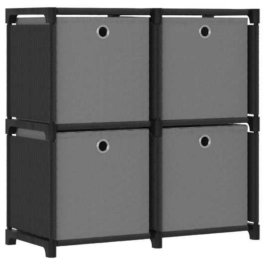 Étagère à 4 cubes avec boîtes Noir 69x30x72,5 cm Tissu