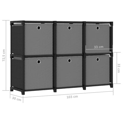 Étagère d'affichage 6 cubes et boîtes Noir 103x30x72,5 cm Tissu