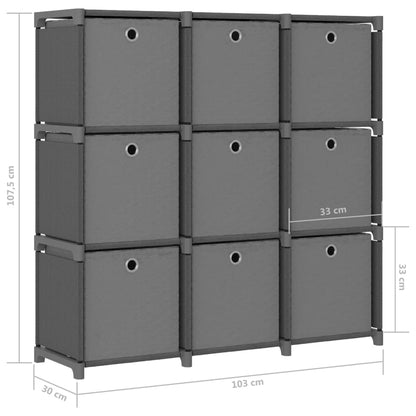 Étagère à 9 cubes avec boîtes Gris 103x30x107,5 cm Tissu