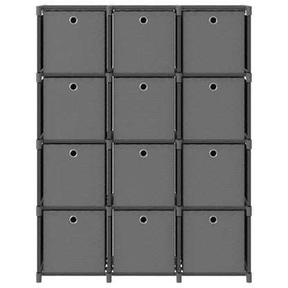 Étagère à 12 cubes avec boîtes Gris 103x30x141 cm Tissu