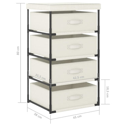 Étagère de rangement avec 4 paniers en tissu Acier Crème