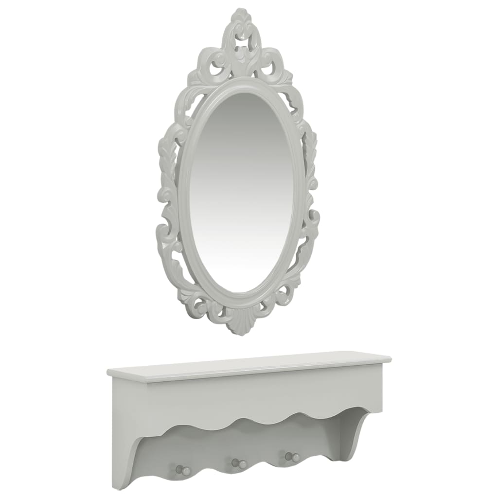Étagère murale pour clés et bijoux avec miroir et crochets Gris