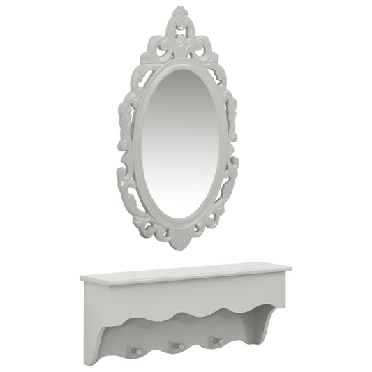 Étagère murale pour clés et bijoux avec miroir et crochets Gris