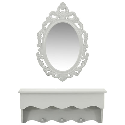 Étagère murale pour clés et bijoux avec miroir et crochets Gris
