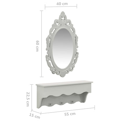Étagère murale pour clés et bijoux avec miroir et crochets Gris