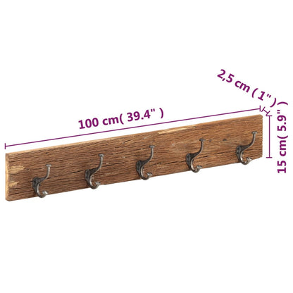 Percha de pasillo y 5 ganchos 100x2,5x15 cm Madera recuperada