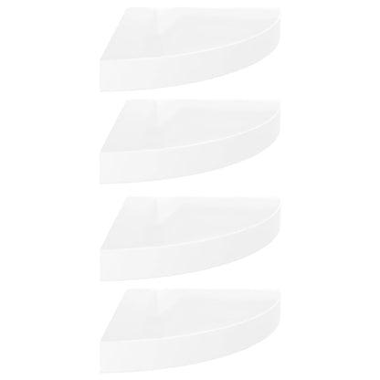 Étagères d'angle flottantes 4pcs blanc brillant 25x25x3,8cm MDF