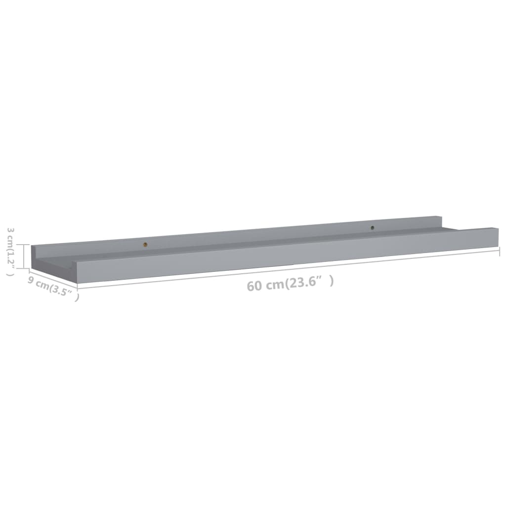 Étagères à rebord pour cadre photo 2 pcs Gris 60x9x3 cm MDF