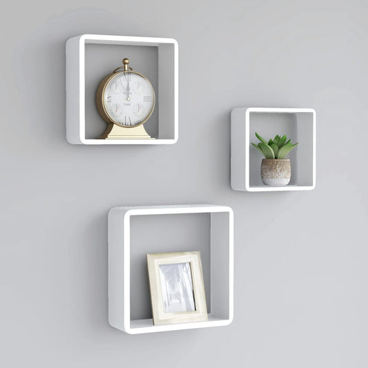 Étagères murales sous forme de cube 3 pcs Blanc MDF