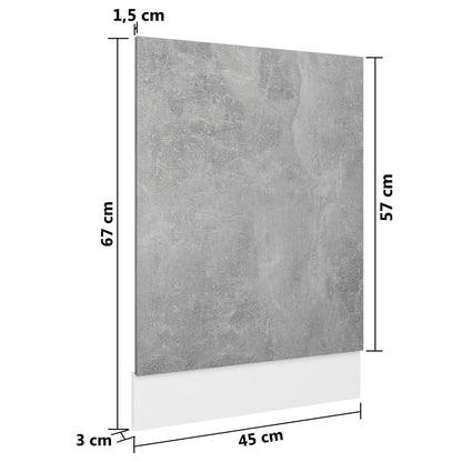 Panneau de lave-vaisselle Gris béton 45x3x67 cm Aggloméré