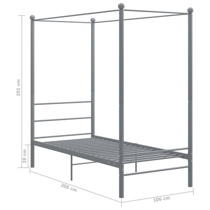 Cadre de lit à baldaquin sans matelas gris métal 90x200 cm