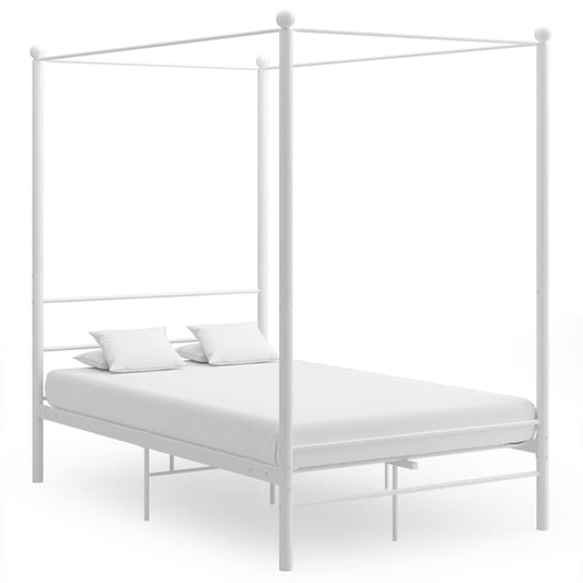 Cadre de lit à baldaquin sans matelas blanc métal 120x200 cm