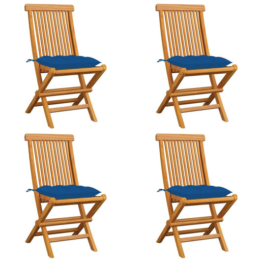 Chaises de jardin et coussins bleu lot de 4 Bois de teck massif