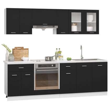 Conjunto de muebles de cocina de 8 piezas de aglomerado negro