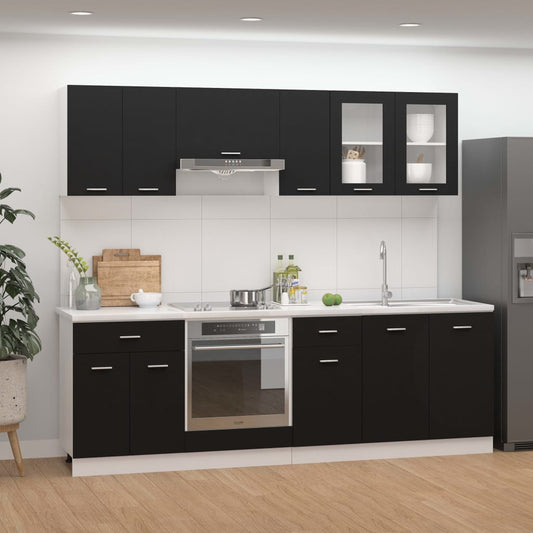 Conjunto de muebles de cocina de 8 piezas de aglomerado negro