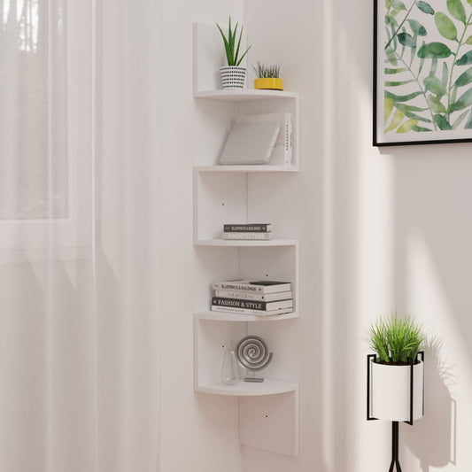 Étagère d'angle murale Blanc 19x19x123 cm Bois d'ingénierie