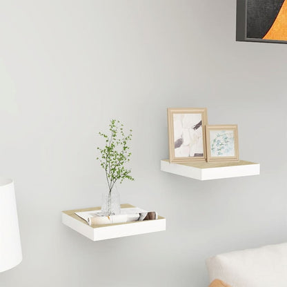 Étagères murales 2 pcs Chêne et blanc 23x23,5x3,8 cm MDF