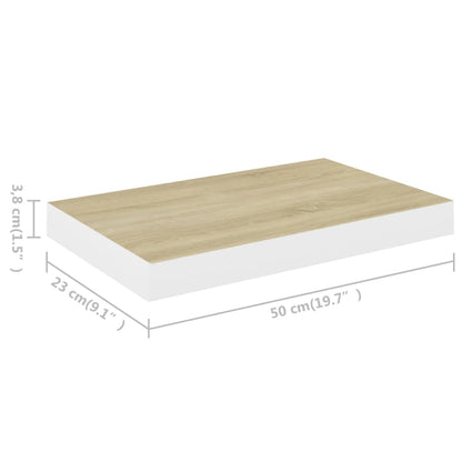 Étagère murale flottante chêne et blanc 50x23x3,8 cm MDF