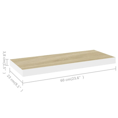 Étagère murale flottante chêne et blanc 60x23,5x3,8 cm MDF