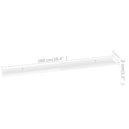 Étagères murales 2 pcs Blanc brillant 100x9x3 cm