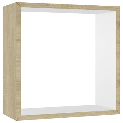 Étagères murales sous forme de cube 3 pcs Blanc et chêne sonoma